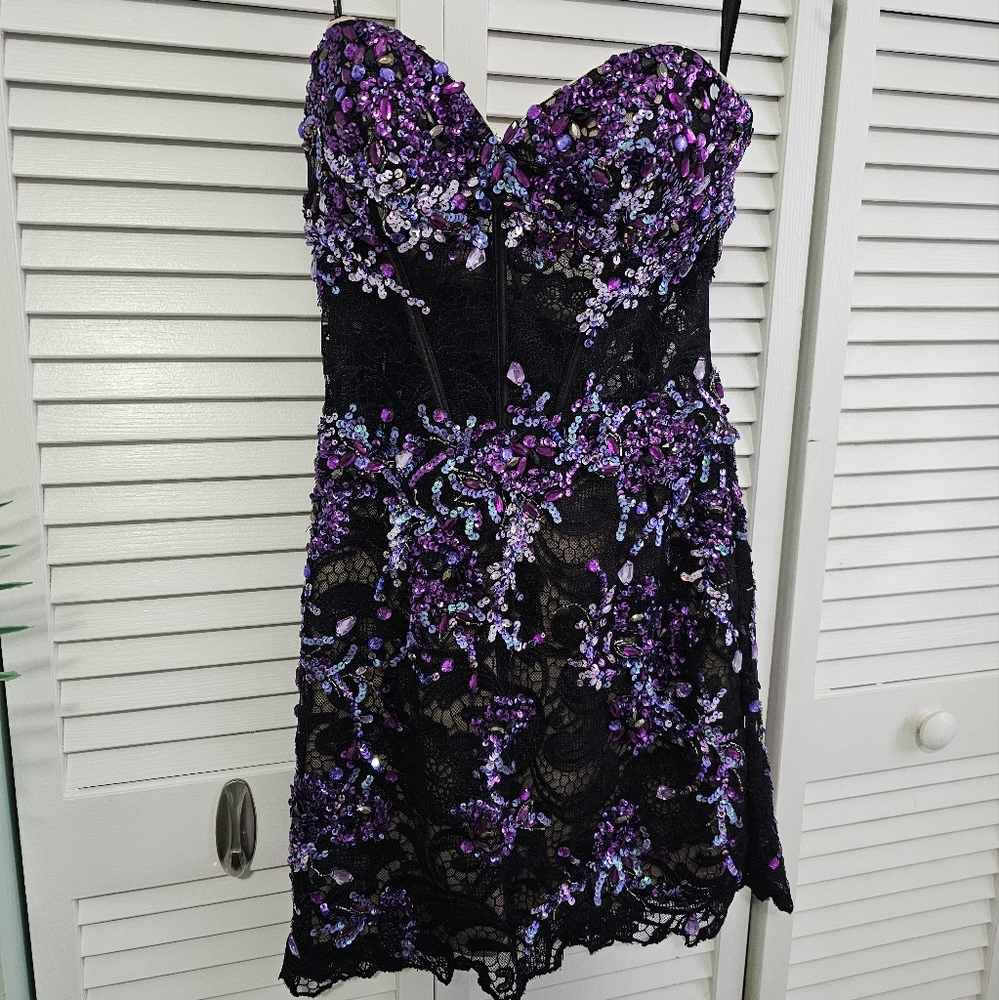 Purple and black sequin/lace cocktail dress